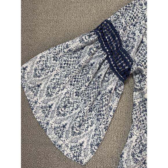 Paper Crane Kimono Cardigan Topper Ikat Print Blue White Size Medium - Picture 5 of 8